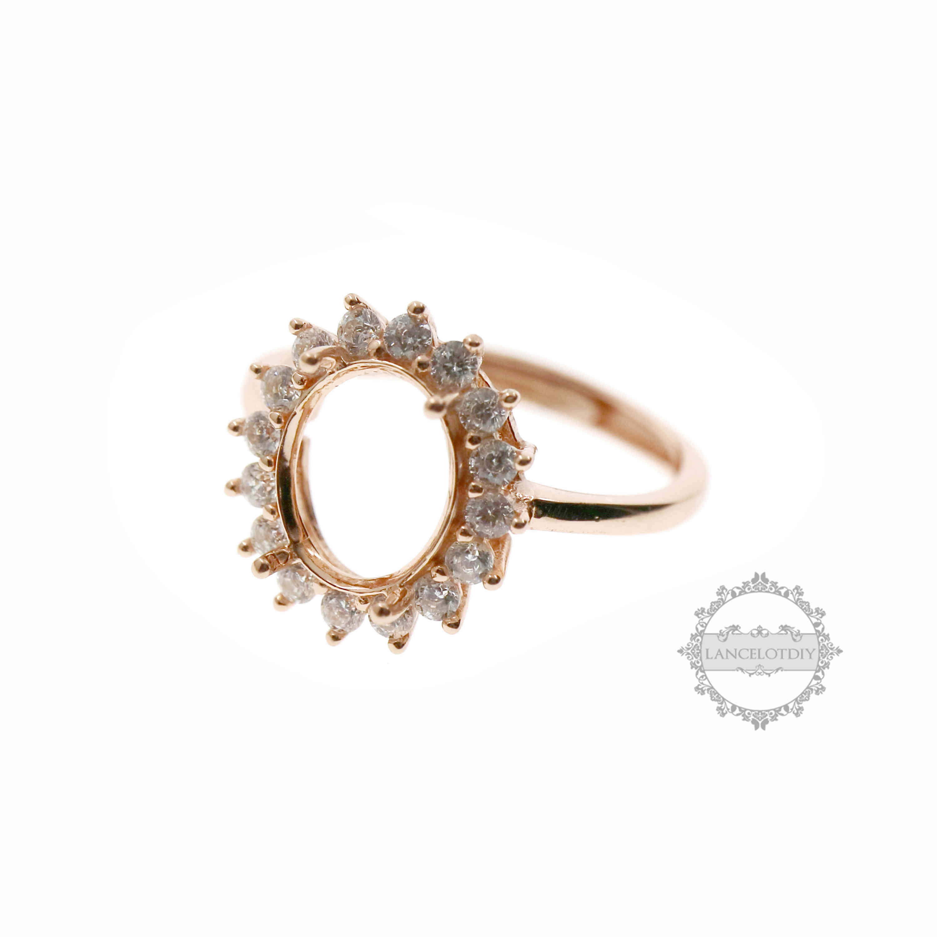 Keepsake Breast Milk Oval Halo Prongs Ring Settings Resin Solid 14K Gold with Moissanite Accents DIY Flower Ring Blank Band 1224004-1